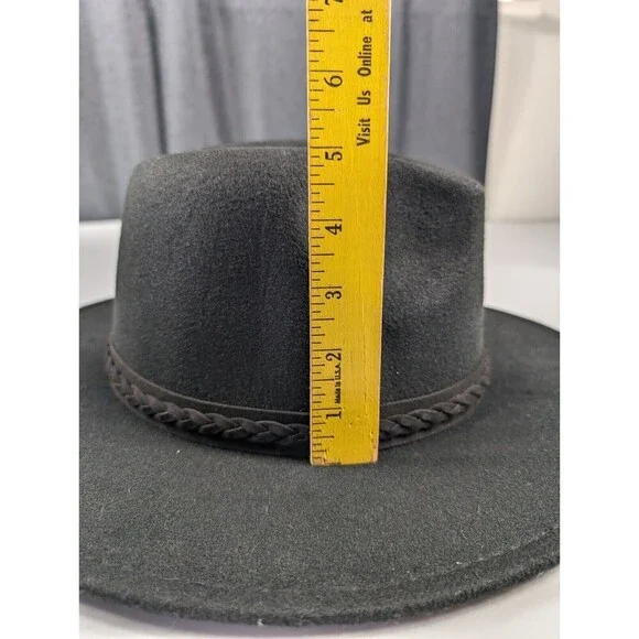 FRYE Fedora Felt Braided Band Hat Wide Brim Festival Men's One Size Black NWT - Picture 9 of 9